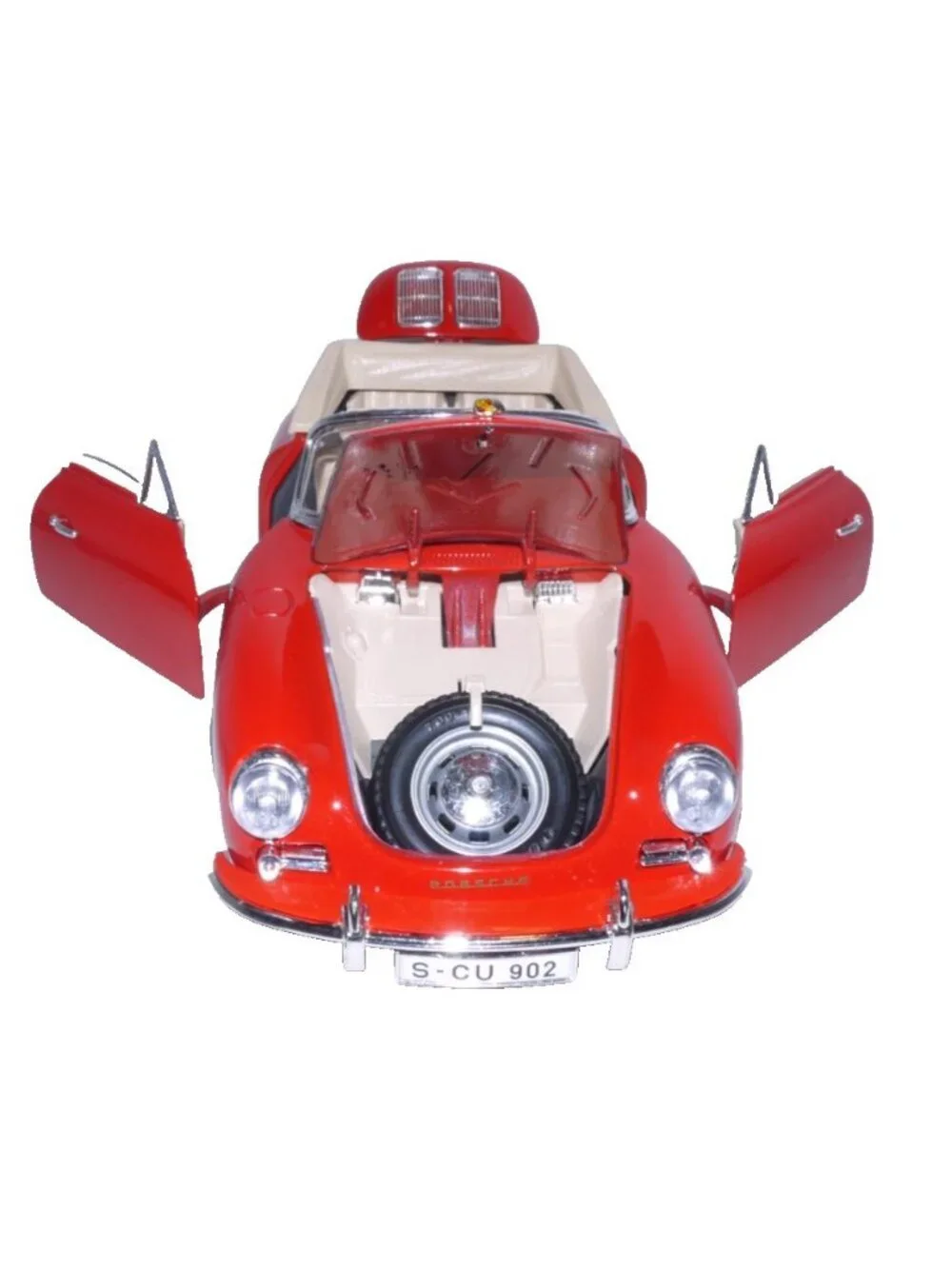 Bburago red diecast 1961 Porche 356B convertible 1/18 scale model car with stand